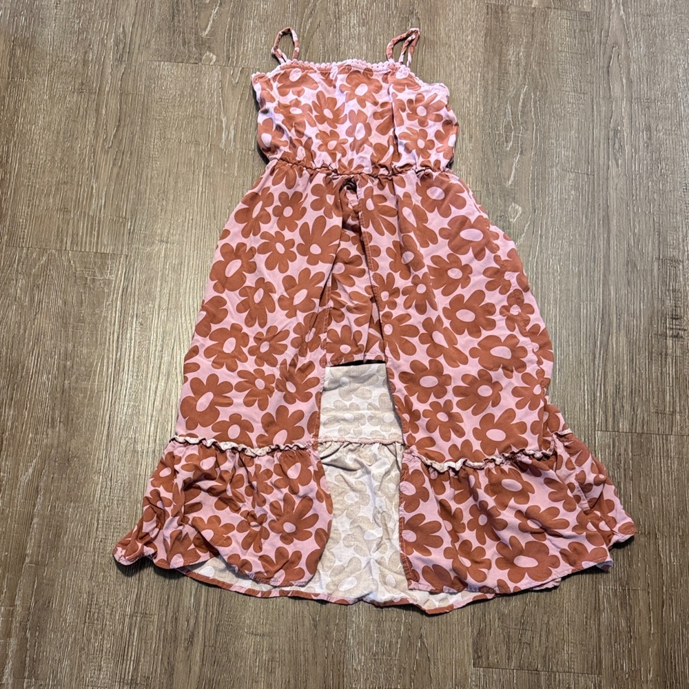 Art Class Pink and Brown Ruffled Tiered Sundress
